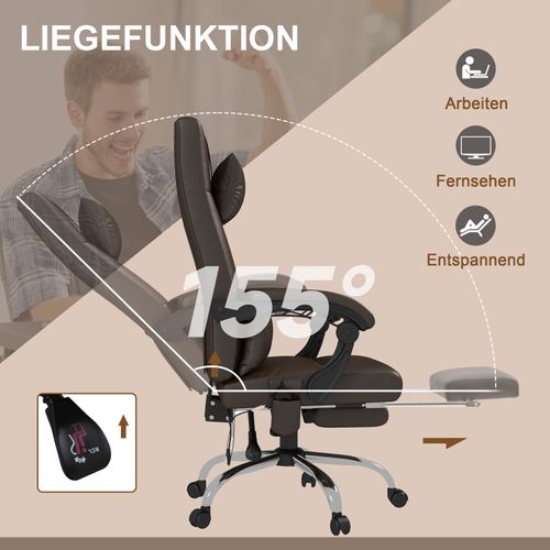 Fauteuil De Bureau Massant Avec Chauffage, Inclinaison 155°, Appuis Lombaire Et Tête, Café