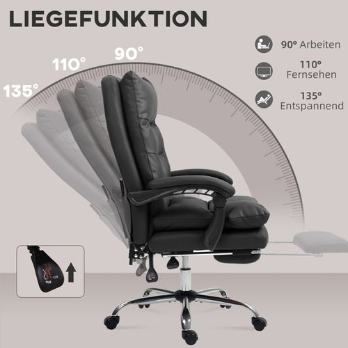 Fauteuil De Bureau Ergonomique Avec Massage, Chauffage Et Fonction Inclinable, Noir