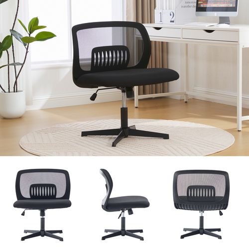 Fauteuil Bureau Sans Accoudoirs, Large Et Pivotant 360°, Design Ergonomique, Noir