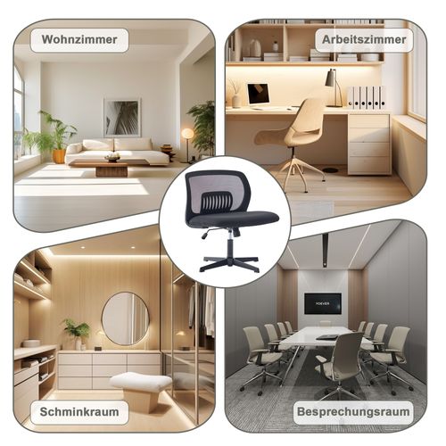 Fauteuil Bureau Sans Accoudoirs, Large Et Pivotant 360°, Design Ergonomique, Noir