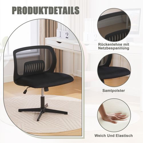 Fauteuil Sans Accoudoirs Large Et Ergonomique, Pivotant 360°, Réglable En Hauteur, Noir