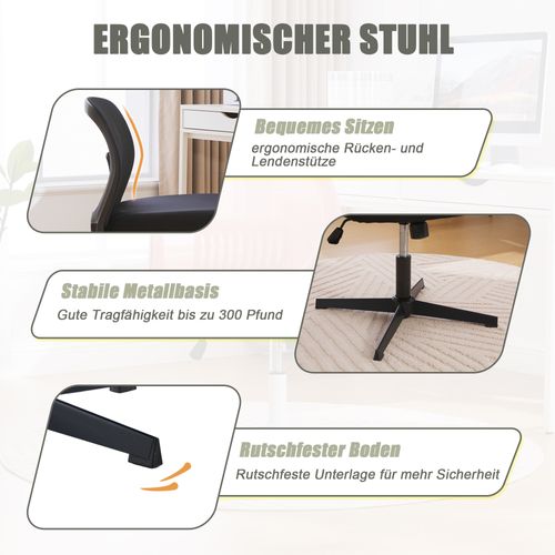 Fauteuil Sans Accoudoirs Large Et Ergonomique, Pivotant 360°, Réglable En Hauteur, Noir