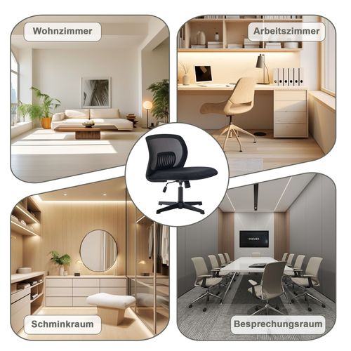 Fauteuil Sans Accoudoirs Large Et Ergonomique, Pivotant 360°, Réglable En Hauteur, Noir