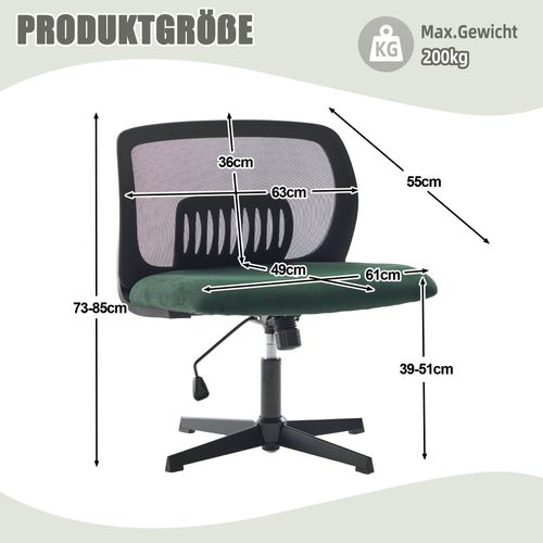Fauteuil Sans Accoudoirs Large Et Ergonomique, Pivotant 360°, Réglable En Hauteur, Vert
