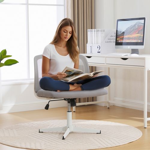 Fauteuil Bureau Sans Accoudoirs, Large Et Pivotant 360°, Design Ergonomique, Gris
