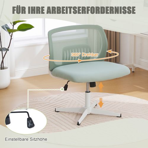 Fauteuil Bureau Sans Accoudoirs, Large Et Pivotant 360°, Design Ergonomique, Vert Menthe