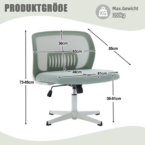 Fauteuil Bureau Sans Accoudoirs, Large Et Pivotant 360°, Design Ergonomique, Vert Menthe