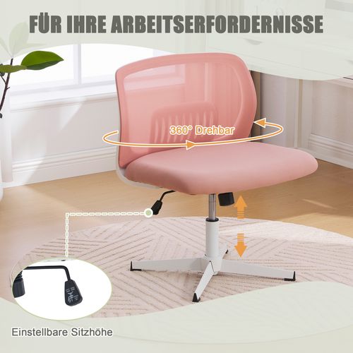 Fauteuil Bureau Sans Accoudoirs, Large Et Pivotant 360°, Design Ergonomique, Rose