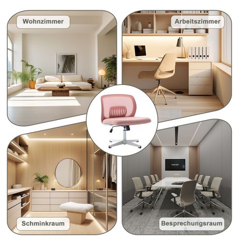 Fauteuil Bureau Sans Accoudoirs, Large Et Pivotant 360°, Design Ergonomique, Rose