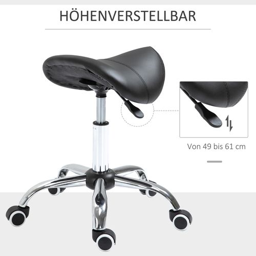 Tabouret Selle Pivotant Réglable Avec Roulettes, Noir, Pour Bureau Ou Salon