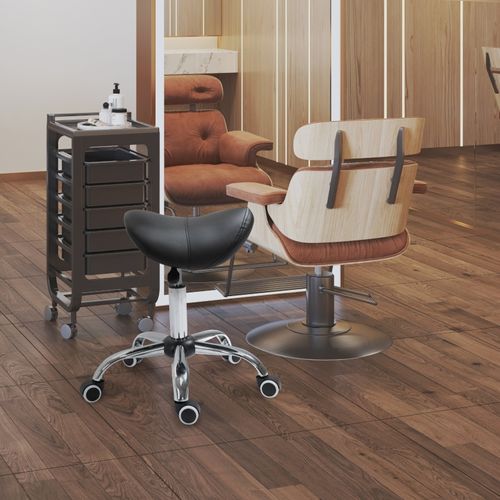 Tabouret Selle Pivotant Réglable Avec Roulettes, Noir, Pour Bureau Ou Salon