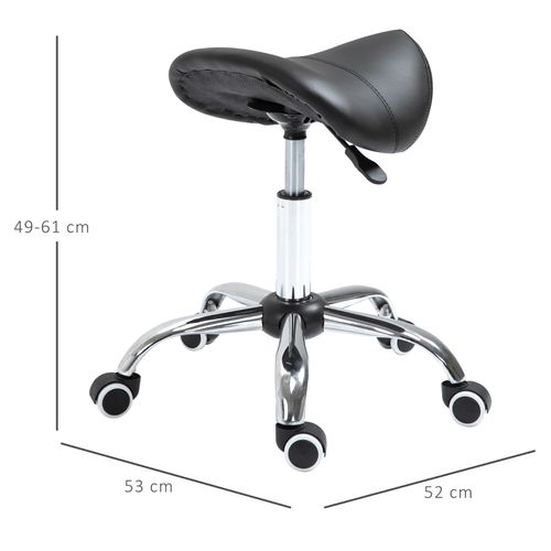 Tabouret Selle Pivotant Réglable Avec Roulettes, Noir, Pour Bureau Ou Salon