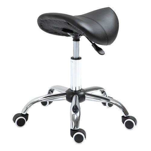 Tabouret Selle Pivotant Réglable Avec Roulettes, Noir, Pour Bureau Ou Salon