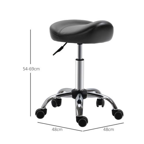 Tabouret De Salon Pivotant à Roulettes, Hauteur Réglable, Simili Cuir Noir