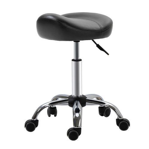 Tabouret De Salon Pivotant à Roulettes, Hauteur Réglable, Simili Cuir Noir