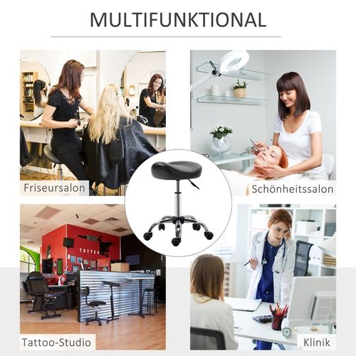 Tabouret De Salon Pivotant à Roulettes, Hauteur Réglable, Simili Cuir Noir