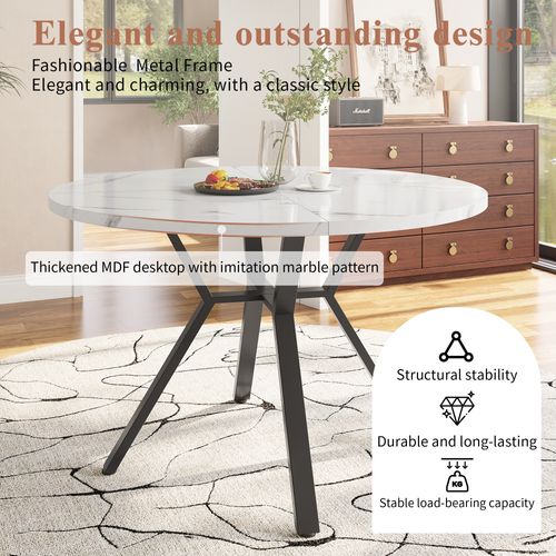 Ensemble table ronde et 4 chaises en marbre et velours, moderne, 5 pièces, pieds En métal noir