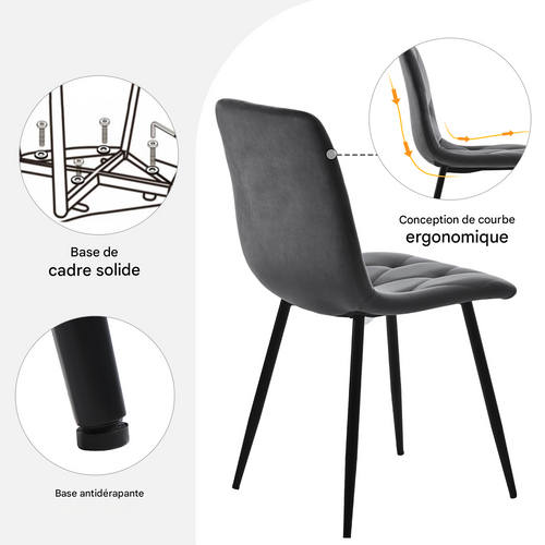 Ensemble table ronde et 4 chaises en marbre et velours, moderne, 5 pièces, pieds En métal noir