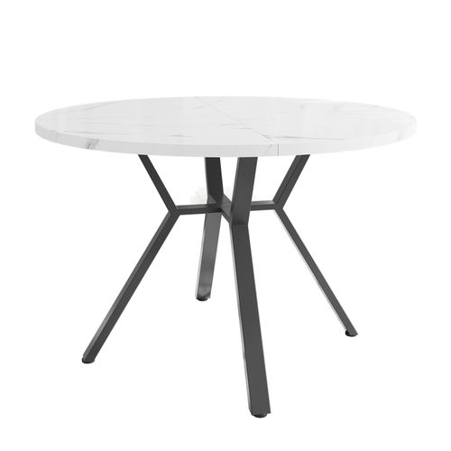 Table Ronde Effet Marbre Et 4 Chaises En Suédine Verte Moderne, Pieds En Métal Noir