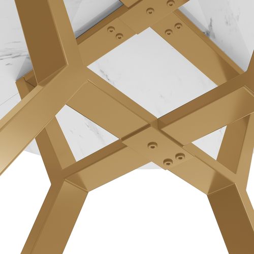 Table Ronde Effet Marbre Et 4 Chaises En Suédine Verte Moderne, Pieds En Métal Doré