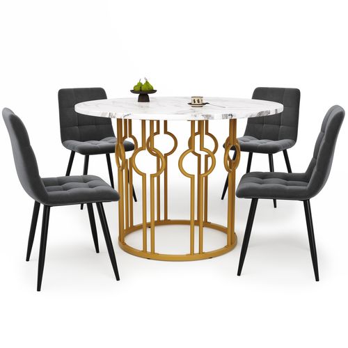 Ensemble Salle à Manger 5 Pièces : Table Ronde Ø100 Cm + 4 Chaises