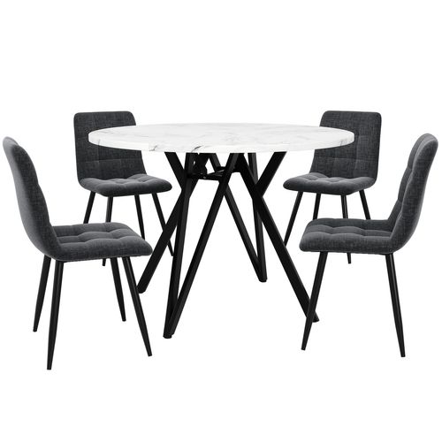 Ensemble Table Ronde Ø100 Cm Et 4 Chaises En Tissu Gris, Pieds Noir