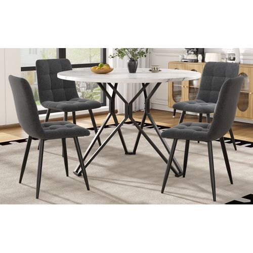 Ensemble Salle à Manger 5 Pièces : Table Ronde 100 Cm Et 4 Chaises Lin Gris