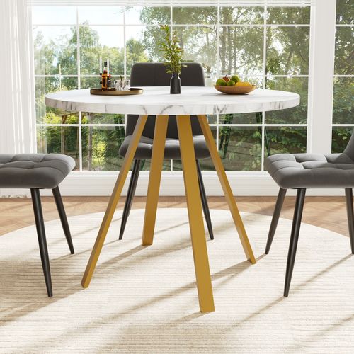 Ensemble Salle à Manger 5 Pièces : Table Ronde 80x80 Cm Et 4 Chaises Velours Gris