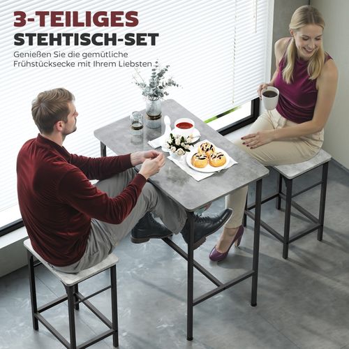 Ensemble Table De Bar 3 Pièces Avec 2 Tabourets Gris Et Pieds Antidérapants