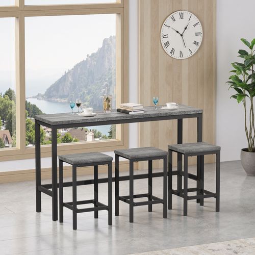 Table De Cuisine Longue Design Moderne 148 Cm Avec 3 Tabourets Gris