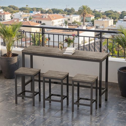 Table De Cuisine Longue Design Moderne 148 Cm Avec 3 Tabourets Marron Gris