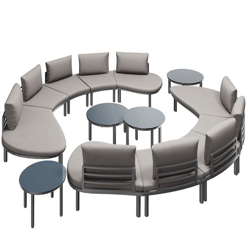 Salon De Jardin Modulable 10 Places Avec Coussins Gris Et 4 Tables En Verre