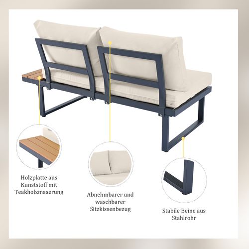 Salon De Jardin D’angle Avec Dossier Inclinable 5 Positions, Table Basse Imitation Teck, Beige