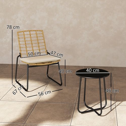 Ensemble Lounge 3 Pièces En Rotin Synthétique Pour 2 Personnes, Balcon Et Terrasse, Beige Et Brun