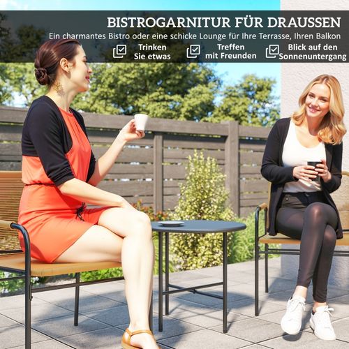 Ensemble Bistrot 3 Pièces En Rotin Pour Balcon Et Jardin, 2 Fauteuils Et Table Jaune