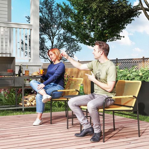 Ensemble Bistrot 3 Pièces En Rotin Pour Balcon Et Jardin, 2 Fauteuils Et Table Jaune