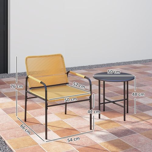 Ensemble Bistrot 3 Pièces En Rotin Pour Balcon Et Jardin, 2 Fauteuils Et Table Jaune