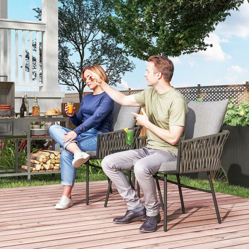 Ensemble Bistrot 3 Pièces En Rotin Synthétique Gris, 2 Fauteuils Et Table Métal