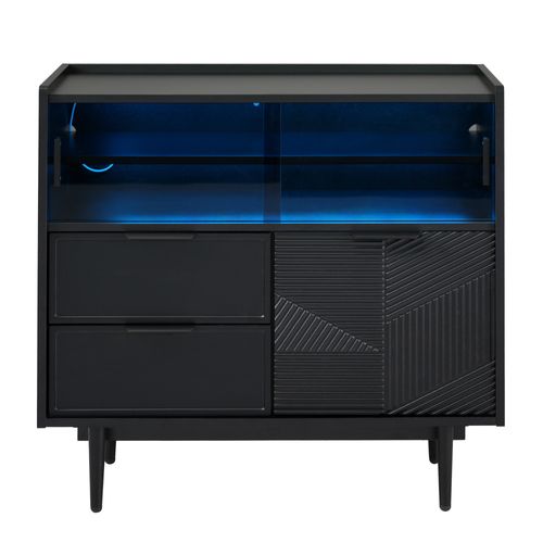 Armoire De Bureau 80 Cm Avec Porte Vitrée Et Éclairage LED Multicolore