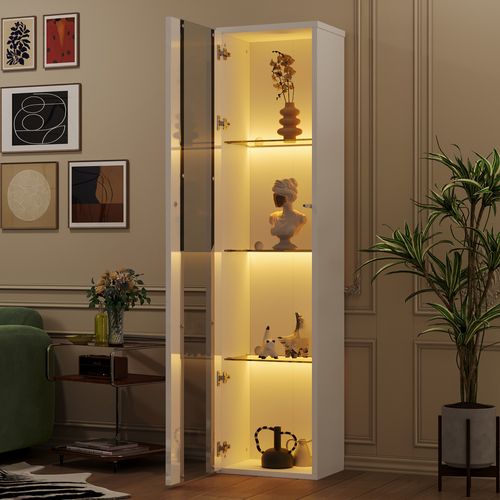 Vitrine Blance 170 Cm Avec Éclairage LED Rgb, Étagères Et Vitres En Acrylique