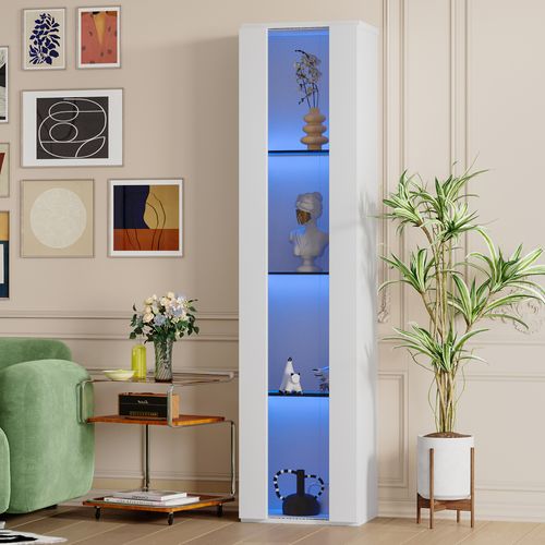 Vitrine Blance 170 Cm Avec Éclairage LED Rgb, Étagères Et Vitres En Acrylique