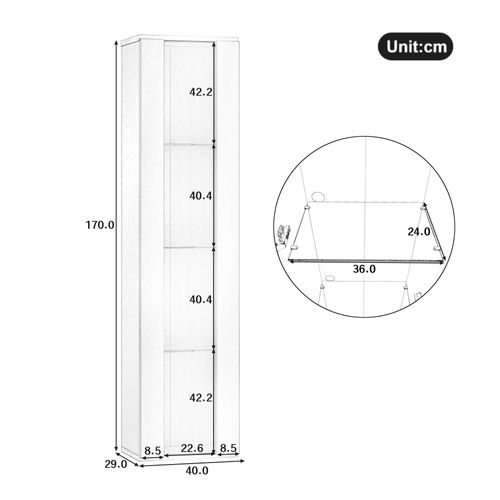 Vitrine Blance 170 Cm Avec Éclairage LED Rgb, Étagères Et Vitres En Acrylique