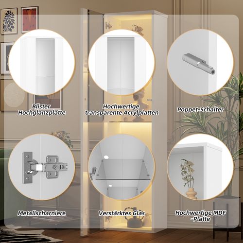 Vitrine Blance 170 Cm Avec Éclairage LED Rgb, Étagères Et Vitres En Acrylique