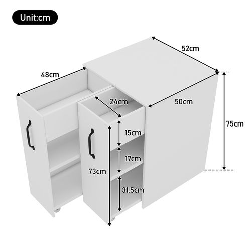 Caisson à Roulettes 52x50x75 Cm Avec Tiroirs, Étagères Et Structure Réversible