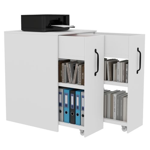 Caisson à Roulettes 52x50x75 Cm Avec Tiroirs, Étagères Et Structure Réversible