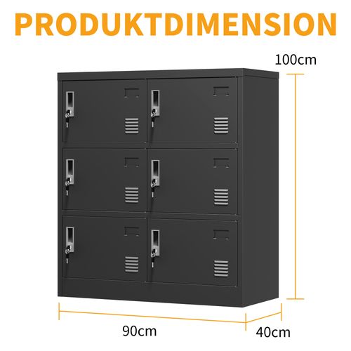 Armoire Métallique Noire à 6 Portes Avec Étiquettes H100xl90xp40 Cm