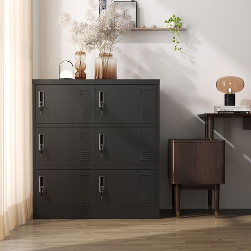 Armoire Métallique Noire à 6 Portes Avec Étiquettes H100xl90xp40 Cm