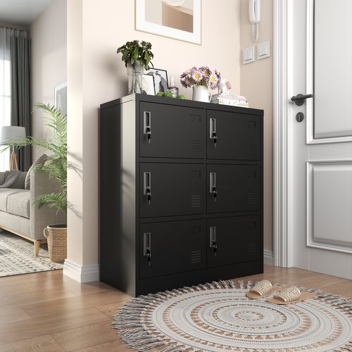 Armoire Métallique Noire à 6 Portes Avec Étiquettes H100xl90xp40 Cm
