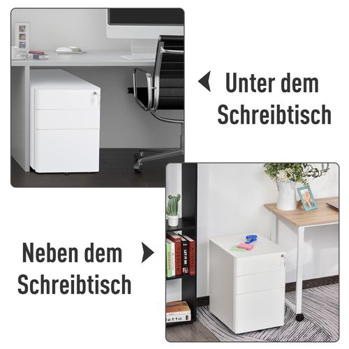 Caisson De Bureau Mobile 3 Tiroirs En Acier Blanc Avec Serrure 39x48x59 Cm