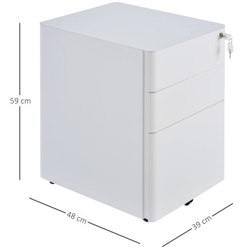 Caisson De Bureau Mobile 3 Tiroirs En Acier Blanc Avec Serrure 39x48x59 Cm